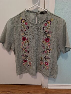 Bluheaven Sage Green Embroidered Lace Women's Top